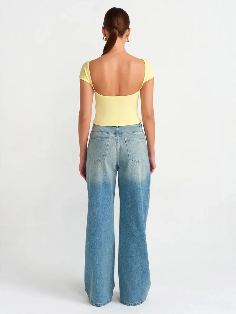 Dilvin Dilvin High-Waist Wide-Leg Cotton Denim Jeans