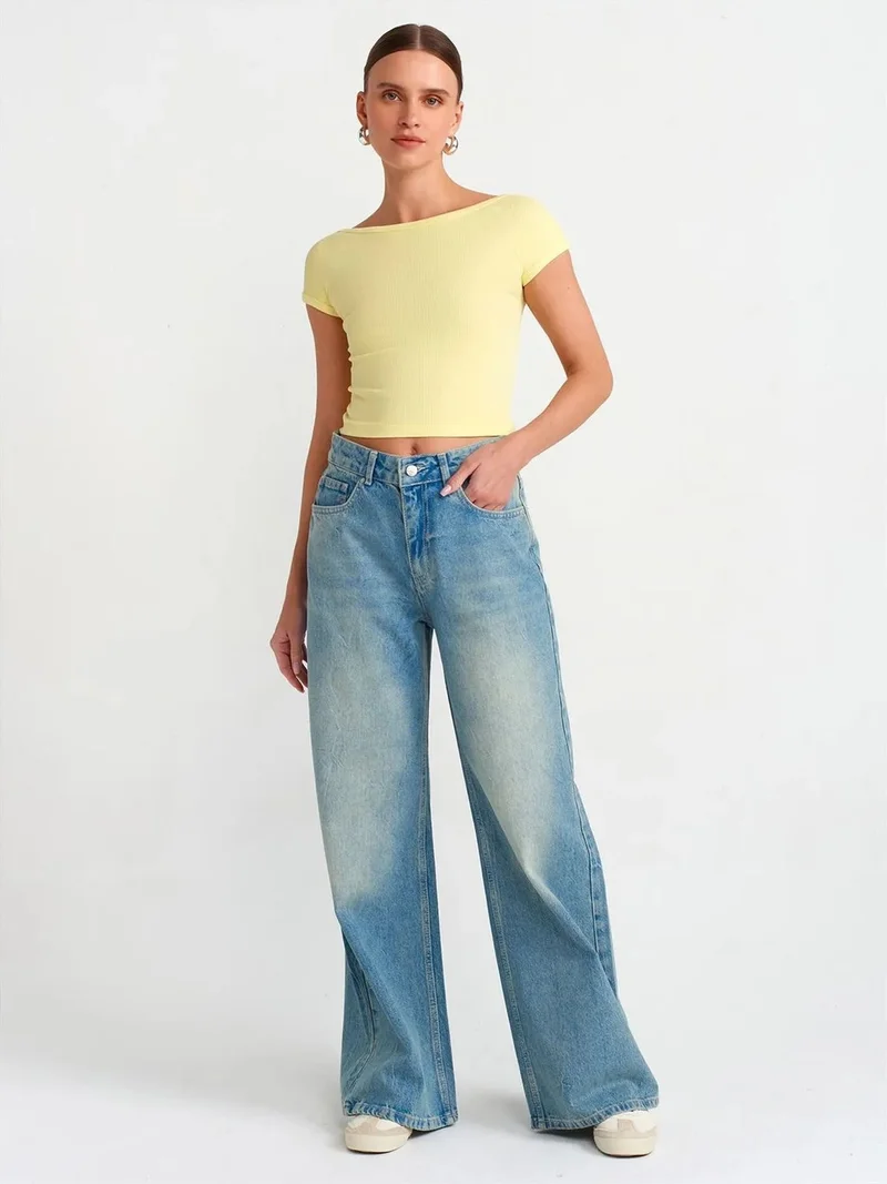 Dilvin Dilvin High-Waist Wide-Leg Cotton Denim Jeans