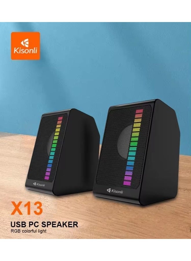Kisonli X13 USB RGB Stereo Speakers – LED Light Gaming Speakers with Deep Bass, 3.5mm Audio Jack, Plug & Play Desktop Speakers for PC, Laptop & Mobile - Image 5