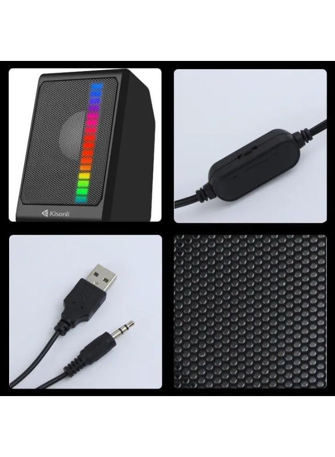 Kisonli X13 USB RGB Stereo Speakers – LED Light Gaming Speakers with Deep Bass, 3.5mm Audio Jack, Plug & Play Desktop Speakers for PC, Laptop & Mobile - Image 2