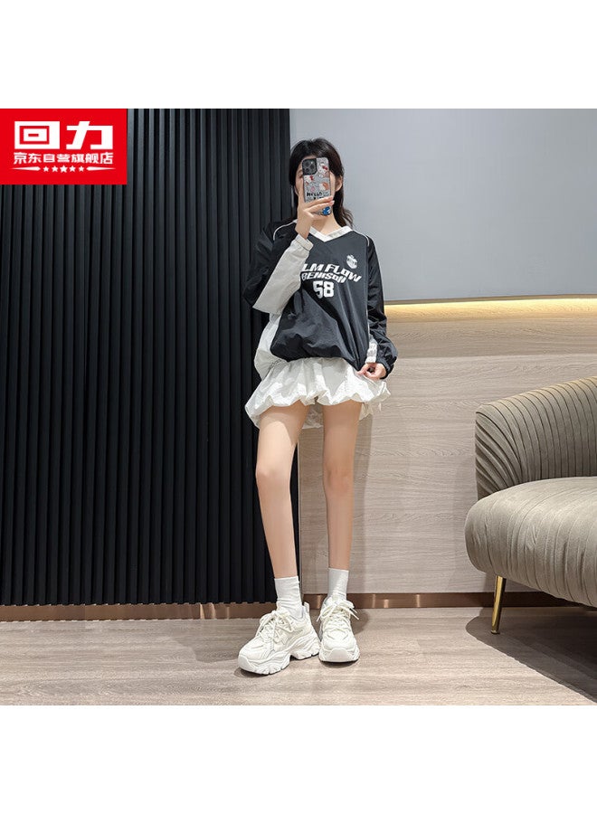 Huili Women's Warm Dad Sneakers, New Winter Style, Fleece-lined And Thickened Sports Shoes For Women, Beige Silver, Size 37