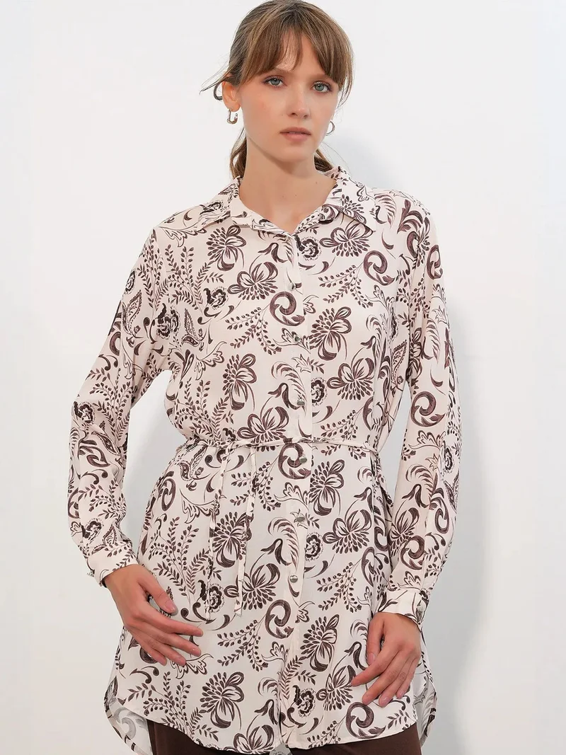 Big Dart Multicolor BDART Floral Viscose Crepe Belted Long Shirt for Women | Best Price UAE