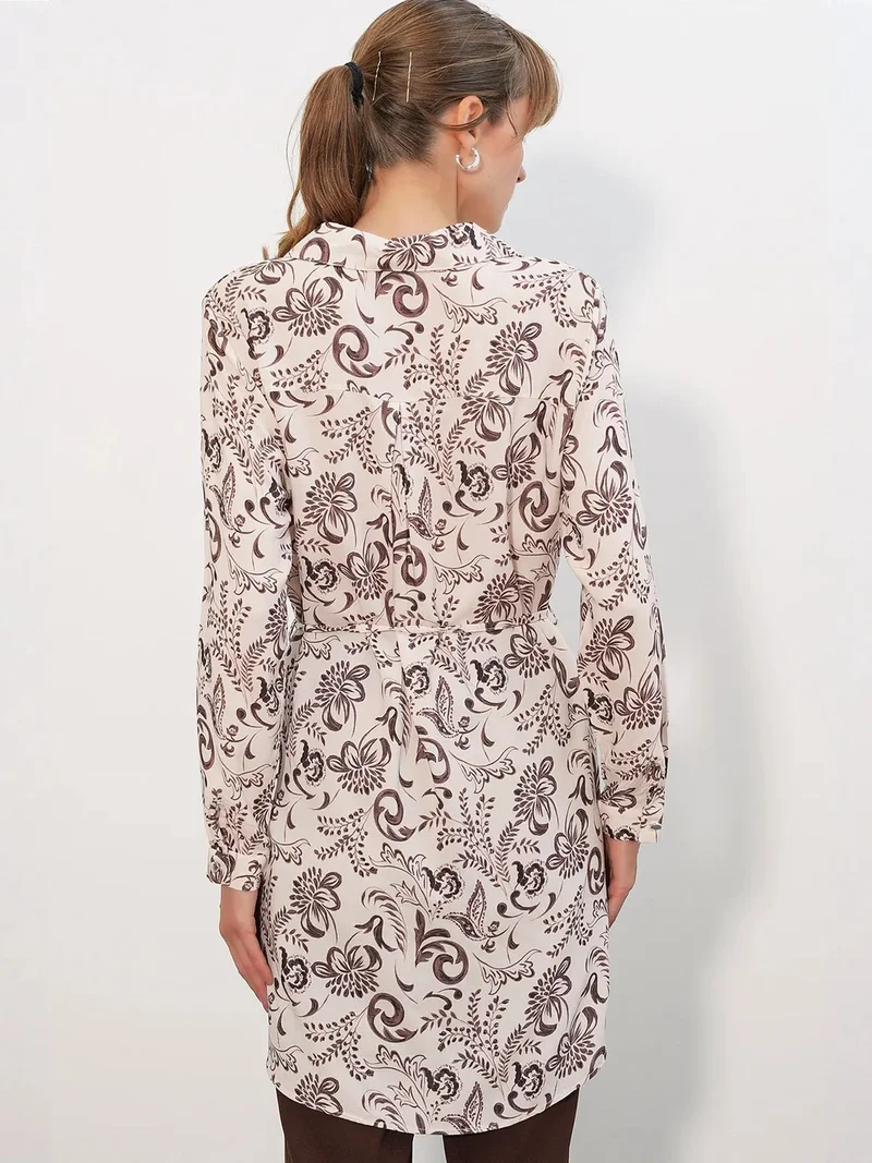 Big Dart Multicolor BDART Floral Viscose Crepe Belted Long Shirt for Women | Best Price UAE