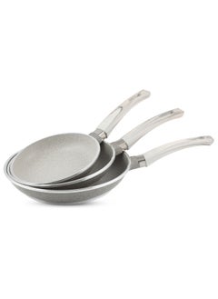 Frying Pan Set - Multi Layer Granite Coating Fry Pan | Include 20 CM, 24 CM, 28 CM Non Stick Pan | Heat-Resistant Handle Hanging Loop (Dark Grey)