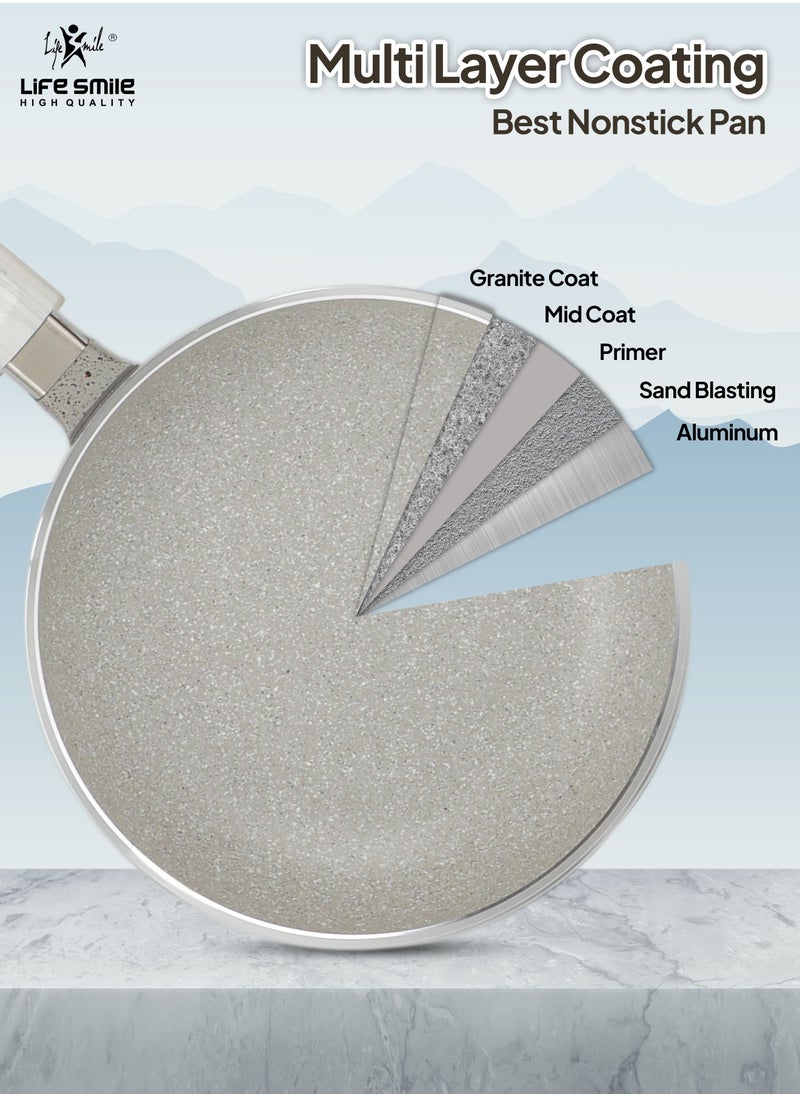 Life Smile - Frying Pan Set - Multi Layer Granite Coating Fry Pan | Include 20 CM, 24 CM, 28 CM Non Stick Pan | Heat-Resistant Handle Hanging Loop (Dark Grey) - Image 1