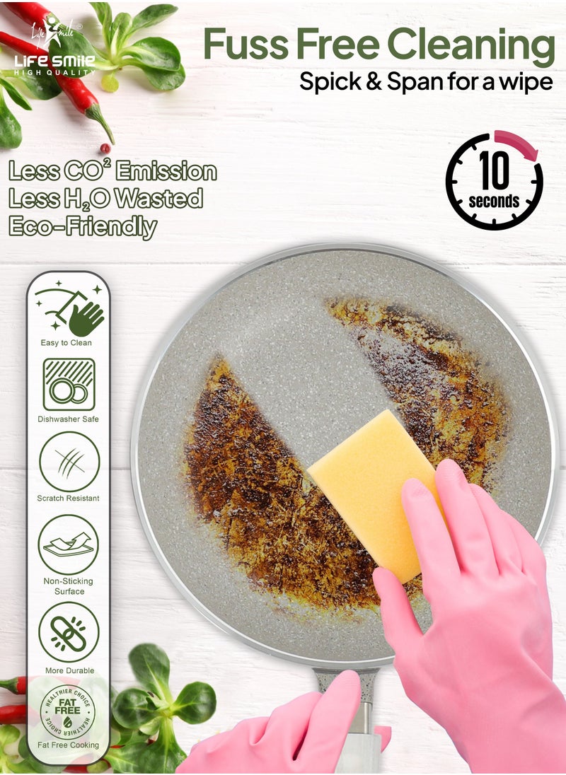 Life Smile - Frying Pan Set - Multi Layer Granite Coating Fry Pan | Include 20 CM, 24 CM, 28 CM Non Stick Pan | Heat-Resistant Handle Hanging Loop (Dark Grey) - Image 1
