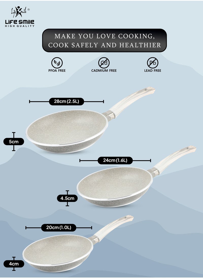 Life Smile - Frying Pan Set - Multi Layer Granite Coating Fry Pan | Include 20 CM, 24 CM, 28 CM Non Stick Pan | Heat-Resistant Handle Hanging Loop (Dark Grey) - Image 1