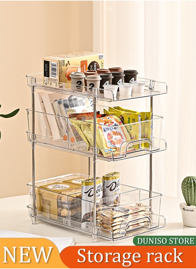 DUNISO Multi functional storage rack, kitchen seasoning organizer, PET movable drawer style bathroom rack, three layers and two drawers, suitable for bathroom, kitchen, office, living room,40 * 30.9 * 18.8cm  - Image 1