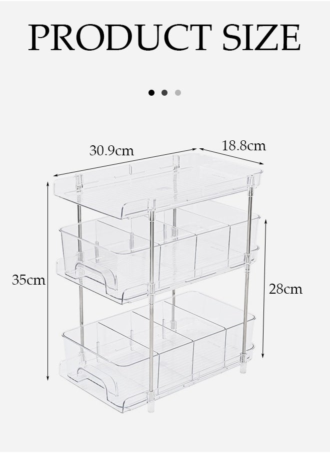 DUNISO Multi functional storage rack, kitchen seasoning organizer, PET movable drawer style bathroom rack, three layers and two drawers, suitable for bathroom, kitchen, office, living room,40 * 30.9 * 18.8cm  - Image 2