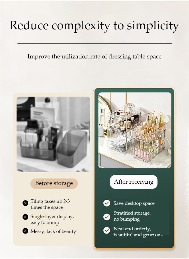 DUNISO Multi functional storage rack, kitchen seasoning organizer, PET movable drawer style bathroom rack, three layers and two drawers, suitable for bathroom, kitchen, office, living room,40 * 30.9 * 18.8cm  - Image 4