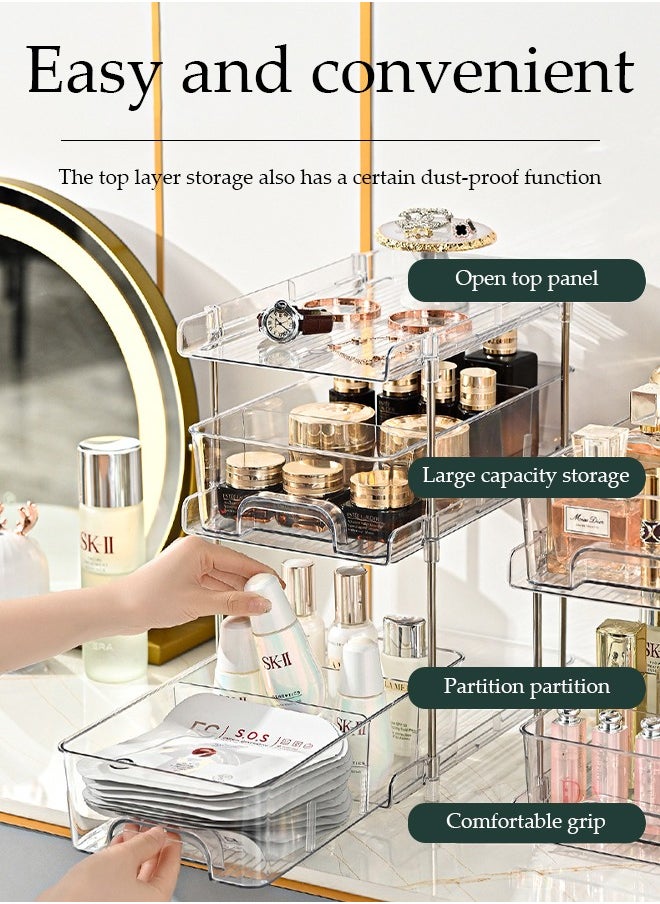 DUNISO Multi functional storage rack, kitchen seasoning organizer, PET movable drawer style bathroom rack, three layers and two drawers, suitable for bathroom, kitchen, office, living room,40 * 30.9 * 18.8cm  - Image 5