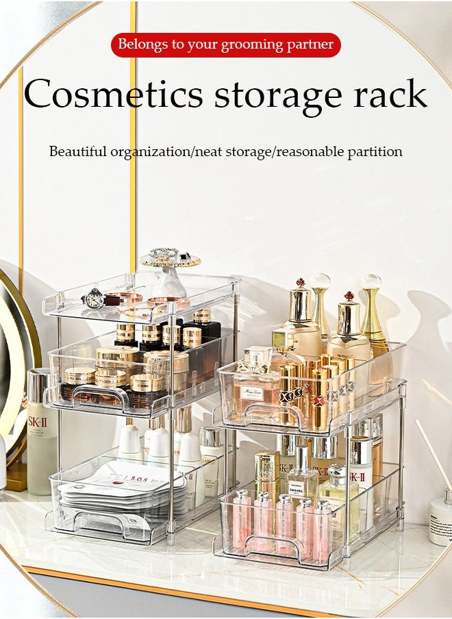 DUNISO Multi functional storage rack, kitchen seasoning organizer, PET movable drawer style bathroom rack, three layers and two drawers, suitable for bathroom, kitchen, office, living room,40 * 30.9 * 18.8cm  - Image 3