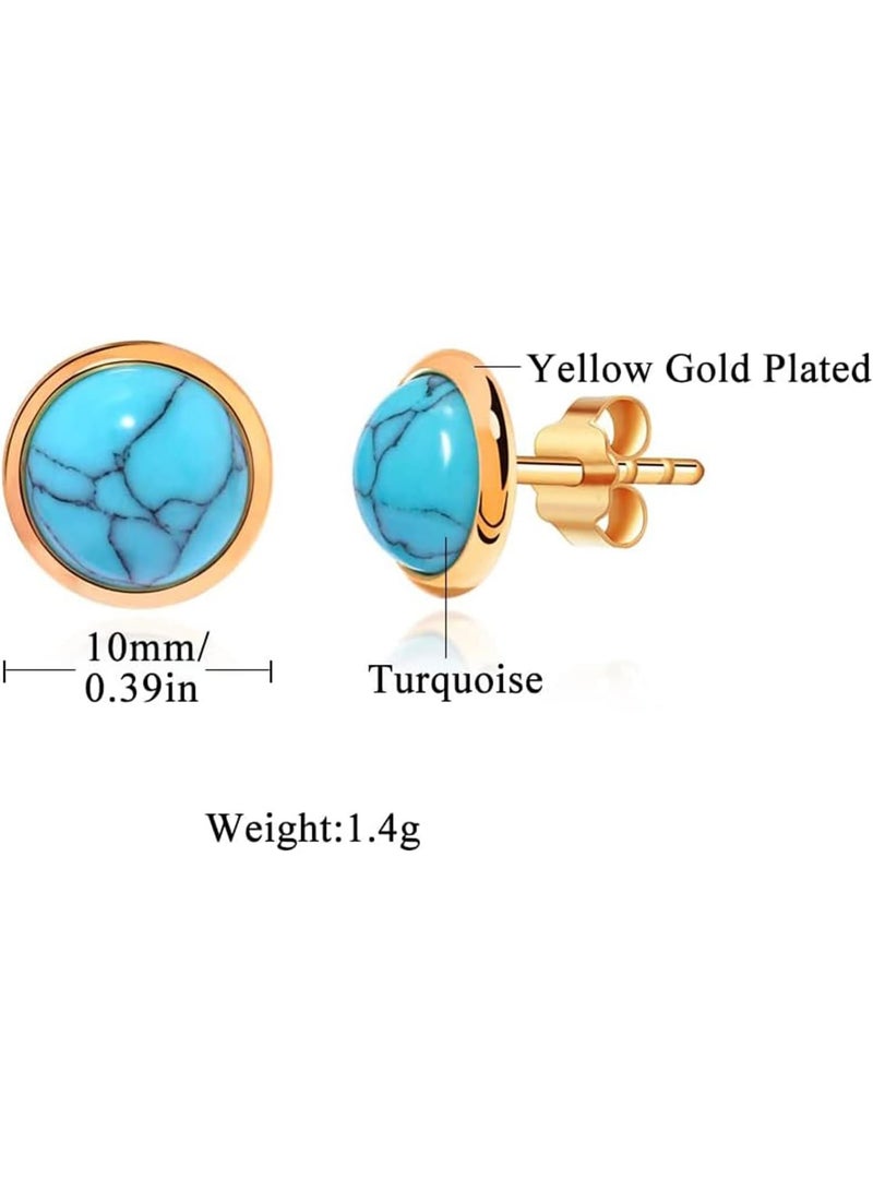 Julia Store 18K Gold Plated Stainless Steel Simple Minimalist Turquoise Stud Earrings Stud Earrings Everyday Earrings Trendy Dainty Luxury Women Jewelry - Image 3