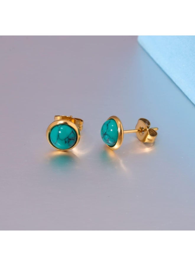 Julia Store 18K Gold Plated Stainless Steel Simple Minimalist Turquoise Stud Earrings Stud Earrings Everyday Earrings Trendy Dainty Luxury Women Jewelry - Image 4