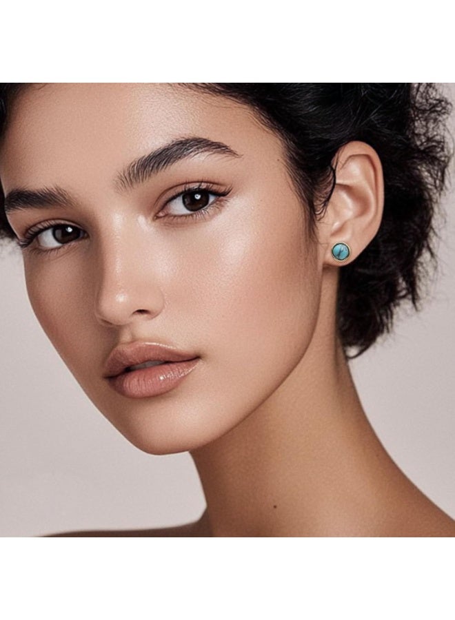 Julia Store 18K Gold Plated Stainless Steel Simple Minimalist Turquoise Stud Earrings Stud Earrings Everyday Earrings Trendy Dainty Luxury Women Jewelry - Image 5
