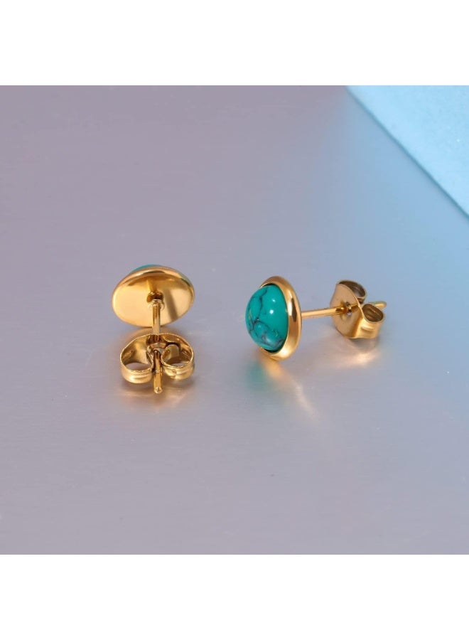 Julia Store 18K Gold Plated Stainless Steel Simple Minimalist Turquoise Stud Earrings Stud Earrings Everyday Earrings Trendy Dainty Luxury Women Jewelry - Image 2
