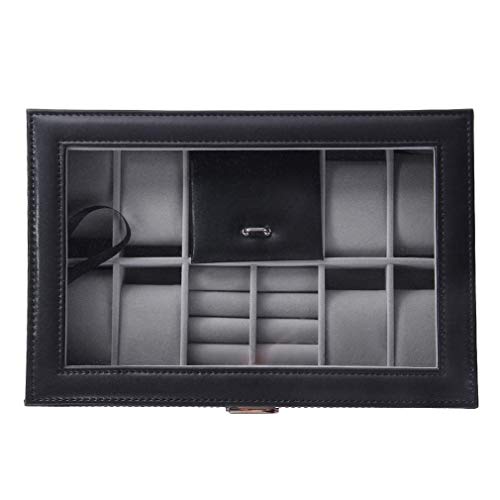 Divinext Leather Wrist Watch Box Organizer 8 -Slot with Jewelry Organizer, 30 X 20 X 8 CM, Black - Image 5