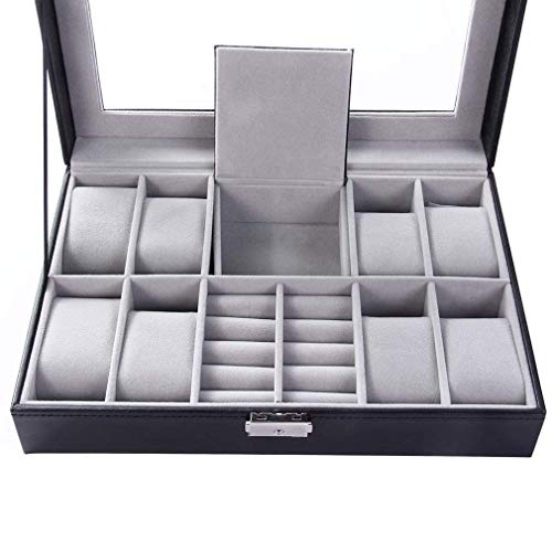 Divinext Leather Wrist Watch Box Organizer 8 -Slot with Jewelry Organizer, 30 X 20 X 8 CM, Black - Image 4