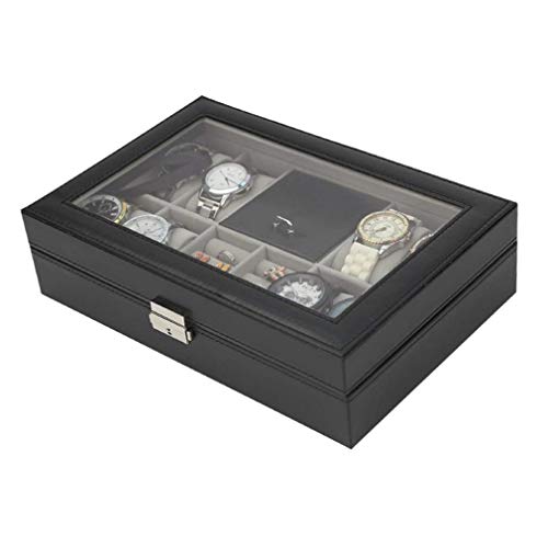 Divinext Leather Wrist Watch Box Organizer 8 -Slot with Jewelry Organizer, 30 X 20 X 8 CM, Black - Image 2