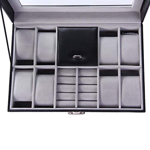 Divinext Leather Wrist Watch Box Organizer 8 -Slot with Jewelry Organizer, 30 X 20 X 8 CM, Black - Image 3