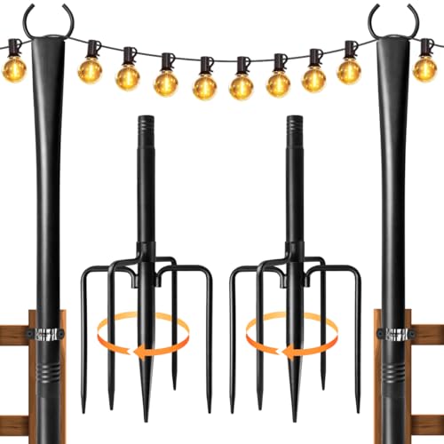 Fussion 2 Pack String Light Poles for Outside, Thickened Metal Lights Hanger Pole Outdoor with Fork, Lighting Hanging Post Accessories for Patio Decor Garden Backyard Yard Front Porch Outside Decorations - Image 1