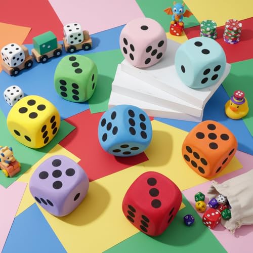 Halloscume 8 Pcs Large Foam Dice Colorful Dice Set Big Giant EVA Dices Foam Cubes with Number Dots for Math Building Fun Night Party Learning SessionRoundDot315 Inch - Image 5