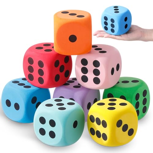 Halloscume 8 Pcs Large Foam Dice Colorful Dice Set Big Giant EVA Dices Foam Cubes with Number Dots for Math Building Fun Night Party Learning SessionRoundDot315 Inch - Image 1