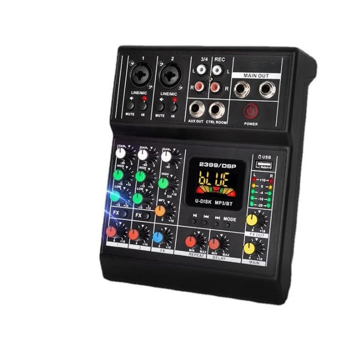 kh Digital Audio Mixer 4 Channel Mini DJ Controller USB/BT Portable Audio Interface with Sound Effects with Bt, USB Interface Studio/Live Recording Mixer for PC, Laptop Black - Image 1
