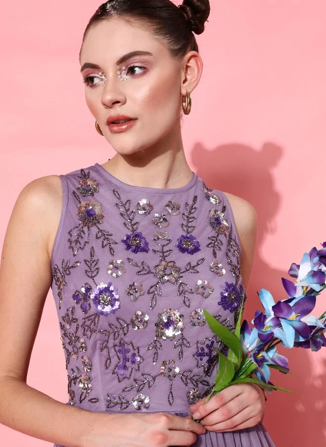 STREET 9 فستان نسائي أنيق بلون اللافندر سادة