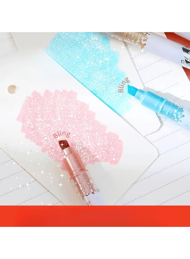 Shine 6pcs Glitter Dual-Tip Highlighters, 12 Vibrant Colors, Eye-Safe Pastel Glitter Pens for Notetaking and Art - Image 2