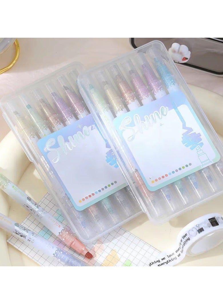 Shine 6pcs Glitter Dual-Tip Highlighters, 12 Vibrant Colors, Eye-Safe Pastel Glitter Pens for Notetaking and Art - Image 4