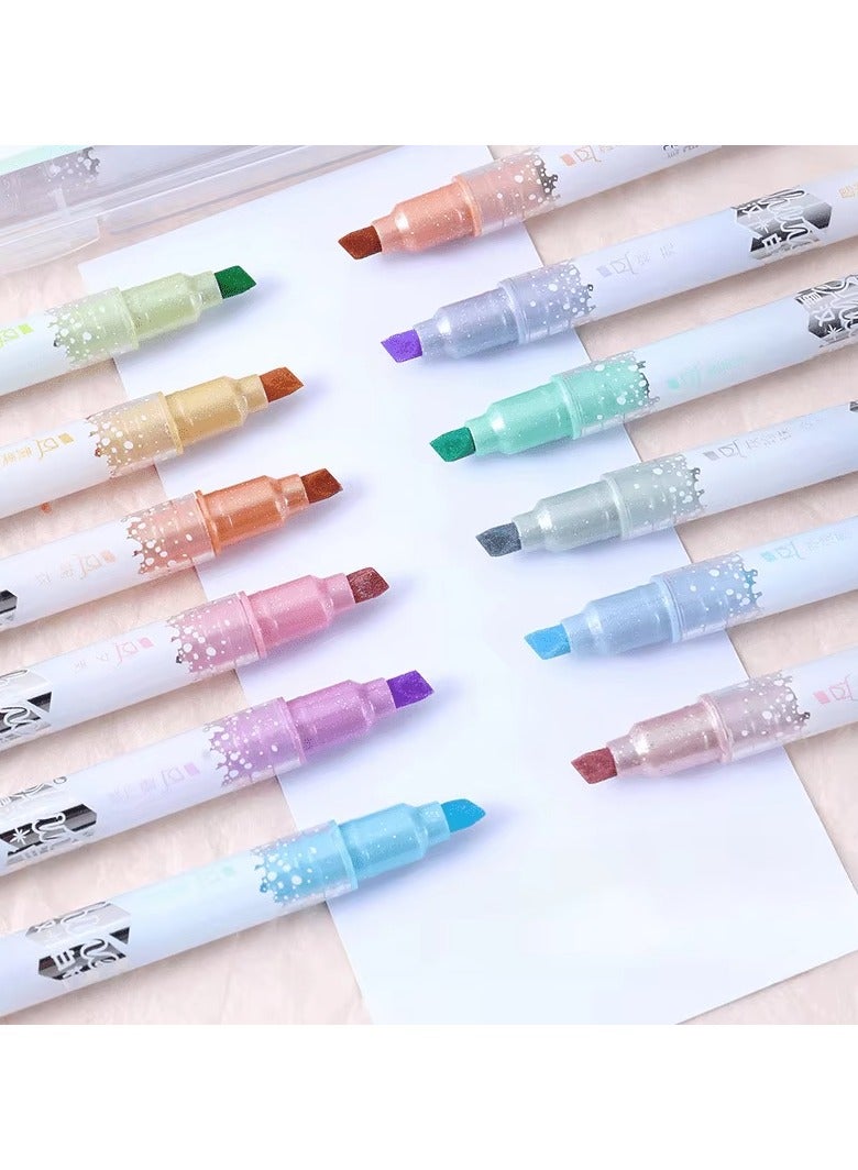 Shine 6pcs Glitter Dual-Tip Highlighters, 12 Vibrant Colors, Eye-Safe Pastel Glitter Pens for Notetaking and Art - Image 5