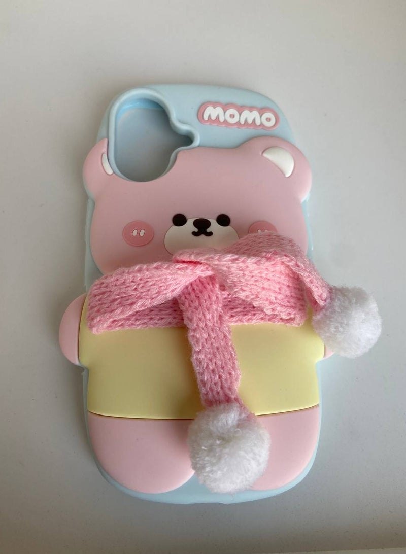 MOMO Stylish 3D Cartoon Case Compatible for iPhone 16, All-Round Protection, Anti-Slip, Scratch-Resistant, and Fun Aesthetic Cover (Happy Bear) - Image 2
