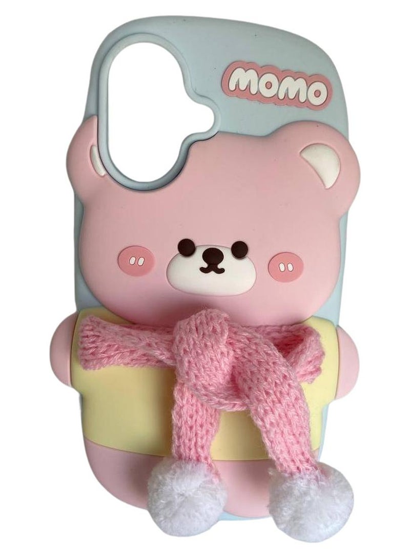 MOMO Stylish 3D Cartoon Case Compatible for iPhone 16, All-Round Protection, Anti-Slip, Scratch-Resistant, and Fun Aesthetic Cover (Happy Bear) - Image 1