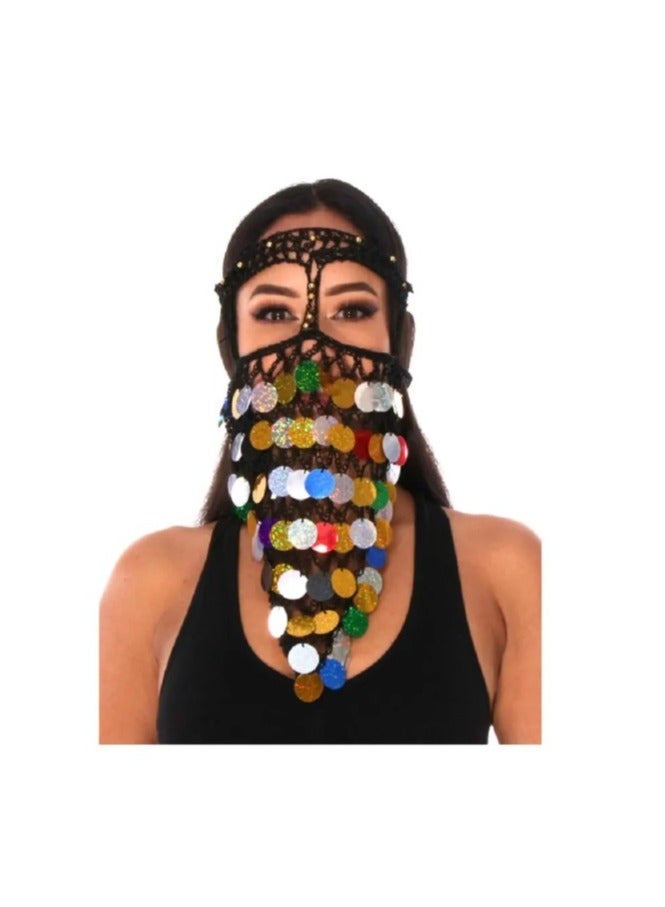 قناع الوجه المثلث مصنوع من الكروشيه مع العملات ملونة