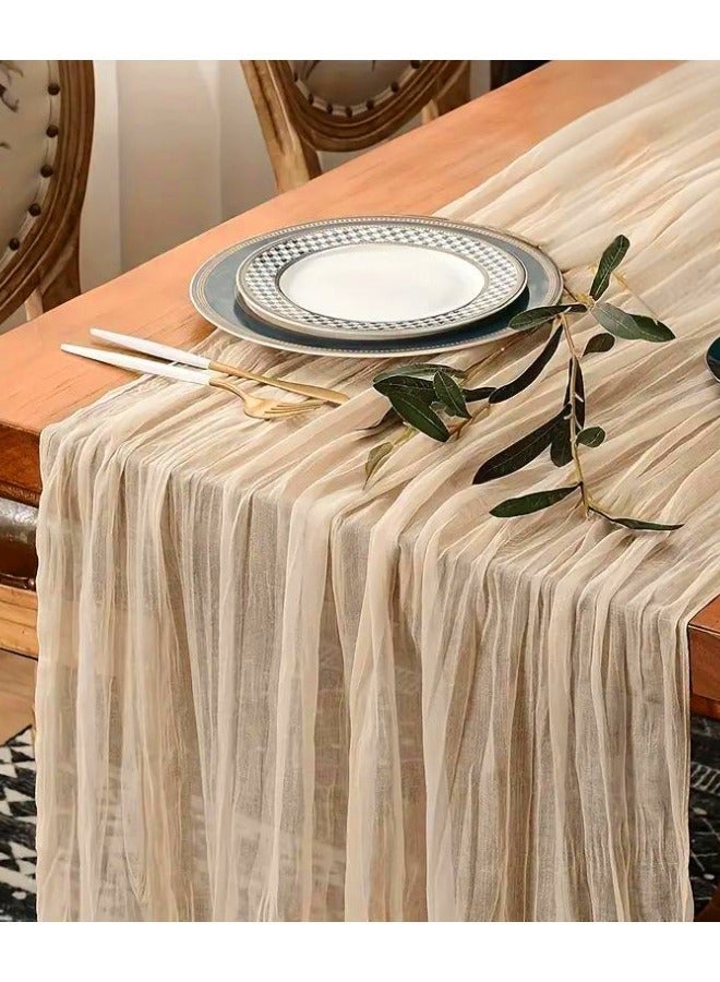 CHEESECLOTH TABLE RUNNER, 300CM BOHO RUSTIC GAUZE CHEESE CLOTH SEMI-SHEER RUNNERS FOR WEDDING PARTY, BABY BRIDAL SHOWER, HOME TABLE CENTERPIECE DECORATIONS, BIRTHDAY, BEIGE