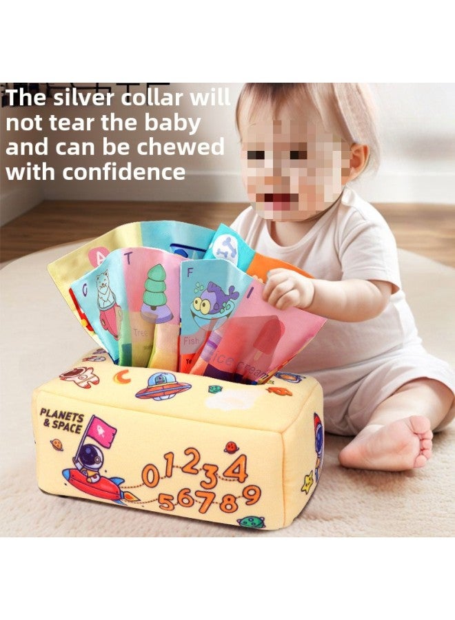 Baby Tear Tissue Box Baby Paper Box 0-1 Year Old Baby Can Bite Sucker Children's Teaching Cloth Book-Colour:Traveling In Space  Upgraded Model  - Image 3