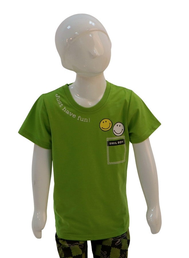 JOANNA JOANNA Boy's Just Have Fun Print Short Sleeve Shirt & Long Pants Pajama Set, Green - Image 2
