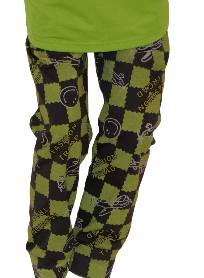 JOANNA JOANNA Boy's Just Have Fun Print Short Sleeve Shirt & Long Pants Pajama Set, Green - Image 3