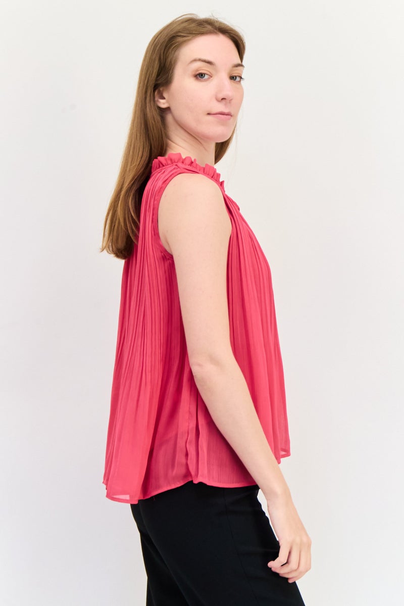 SALSA بلوزة نسائية بطبعة منقوشة مع ياقة متموجة، وردي - Image 2