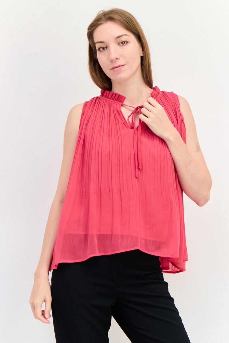 SALSA بلوزة نسائية بطبعة منقوشة مع ياقة متموجة، وردي - Image 1