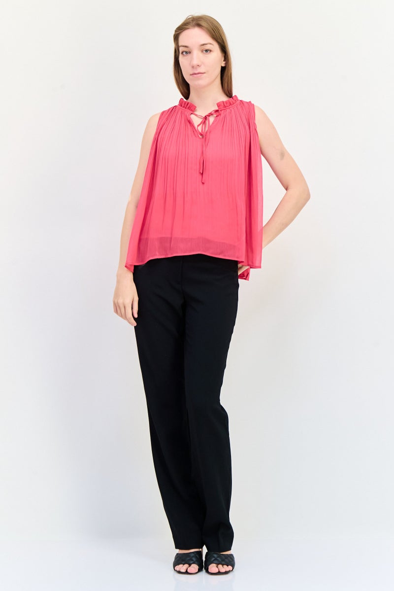 SALSA بلوزة نسائية بطبعة منقوشة مع ياقة متموجة، وردي - Image 3