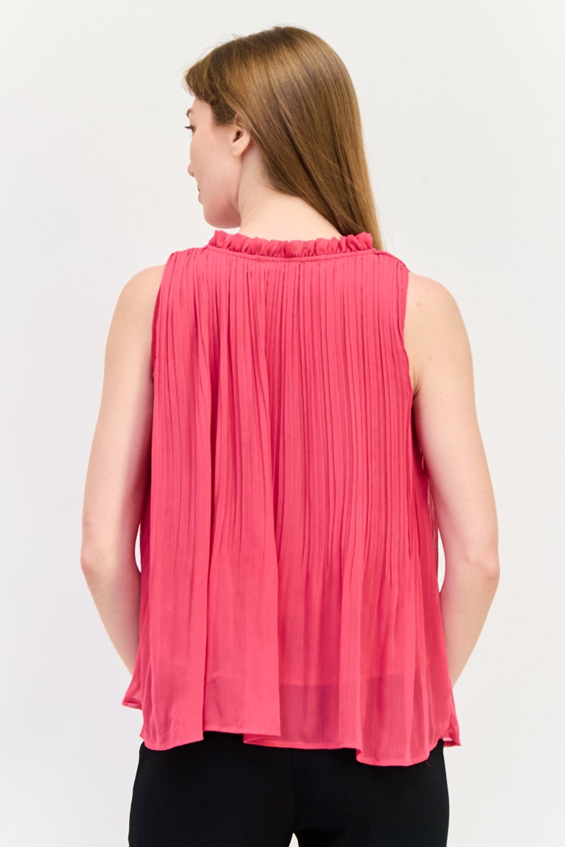 SALSA بلوزة نسائية بطبعة منقوشة مع ياقة متموجة، وردي - Image 4