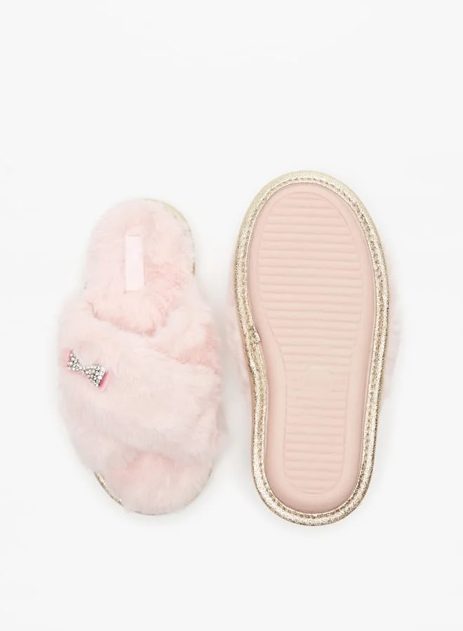 كوزي Girls Bow Accent Slip-On Bedroom Slippers