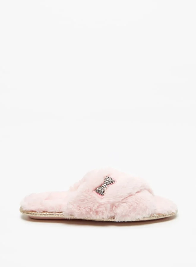 كوزي Girls Bow Accent Slip-On Bedroom Slippers