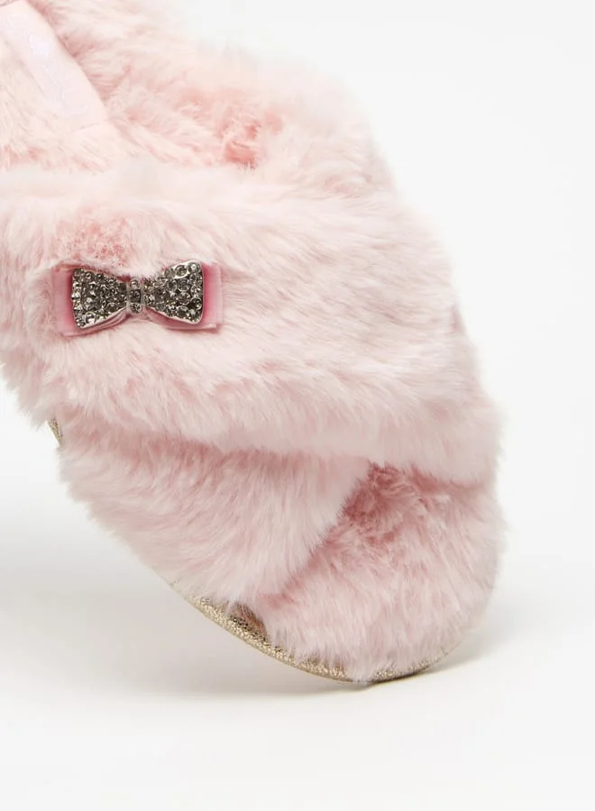 كوزي Girls Bow Accent Slip-On Bedroom Slippers