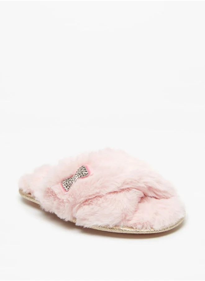 كوزي Girls Bow Accent Slip-On Bedroom Slippers