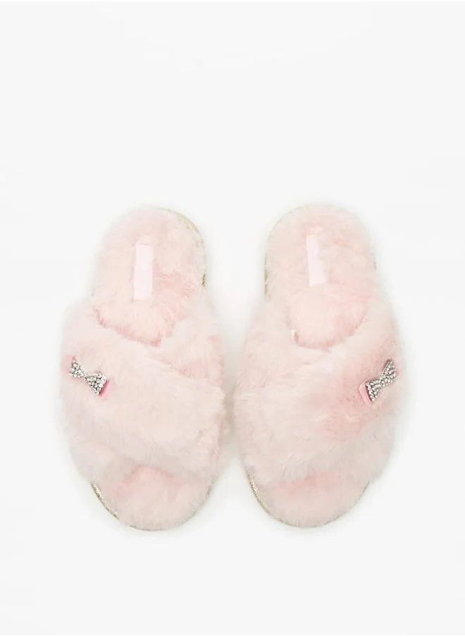كوزي Girls Bow Accent Slip-On Bedroom Slippers