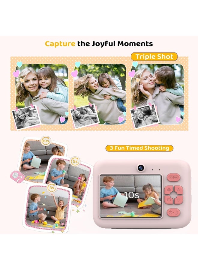 Toy Camera,HD-Retro Instant Print Camera for Kids – Black & White Photo Prints, Built-in Mini Games, Great for Everyday Fun, Travel & Holiday Gifts, Includes 3 Paper Rolls, USB Cable & Lanyard, Pink - Image 3