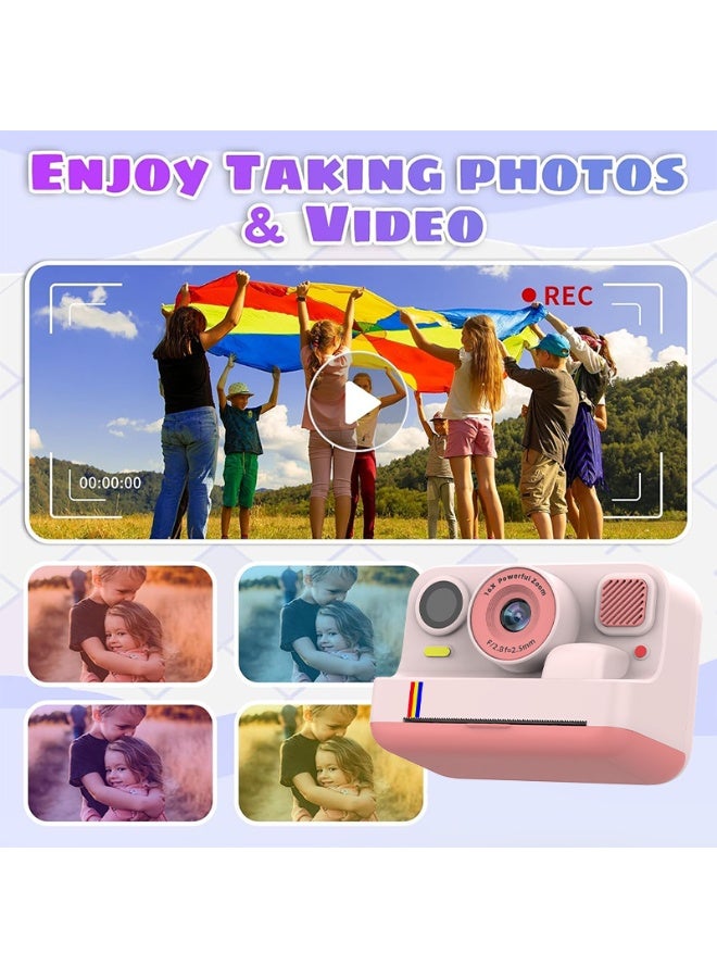 Toy Camera,HD-Retro Instant Print Camera for Kids – Black & White Photo Prints, Built-in Mini Games, Great for Everyday Fun, Travel & Holiday Gifts, Includes 3 Paper Rolls, USB Cable & Lanyard, Pink - Image 4